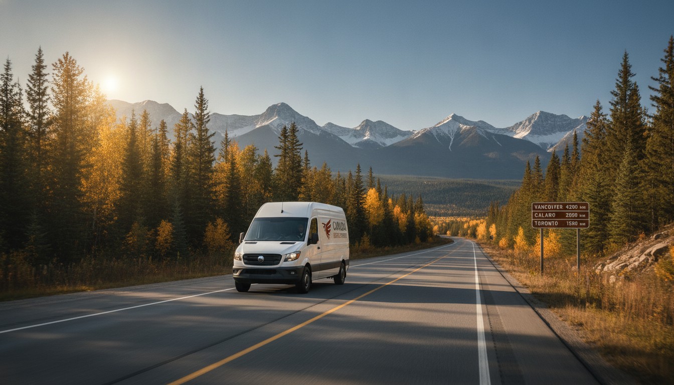 Camion de livraison sur une autoroute canadienne illustrant les délais de livraison et temps de transit au Canada en 2026