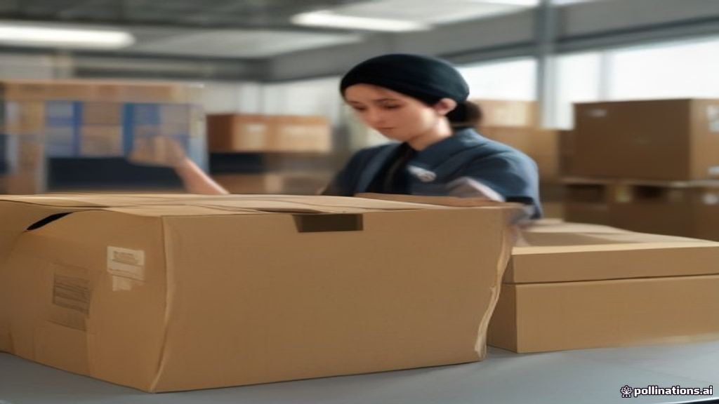 An employee preparing a package to be shipped to Morocco from Canada, with a customs form on the counter